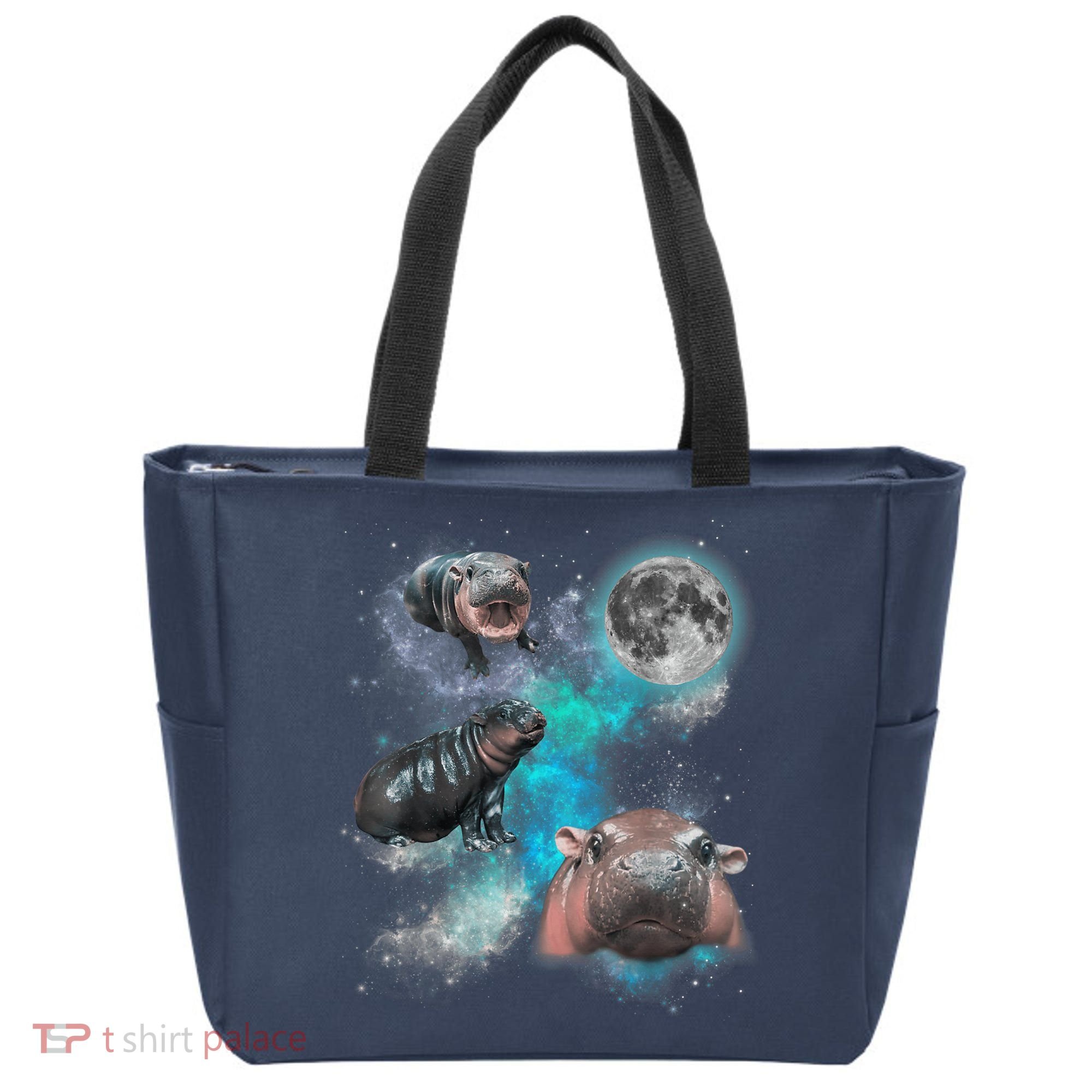 Moo Deng Three Moo Deng Moon Funny Hippo Universe Galaxy Tote Bag
