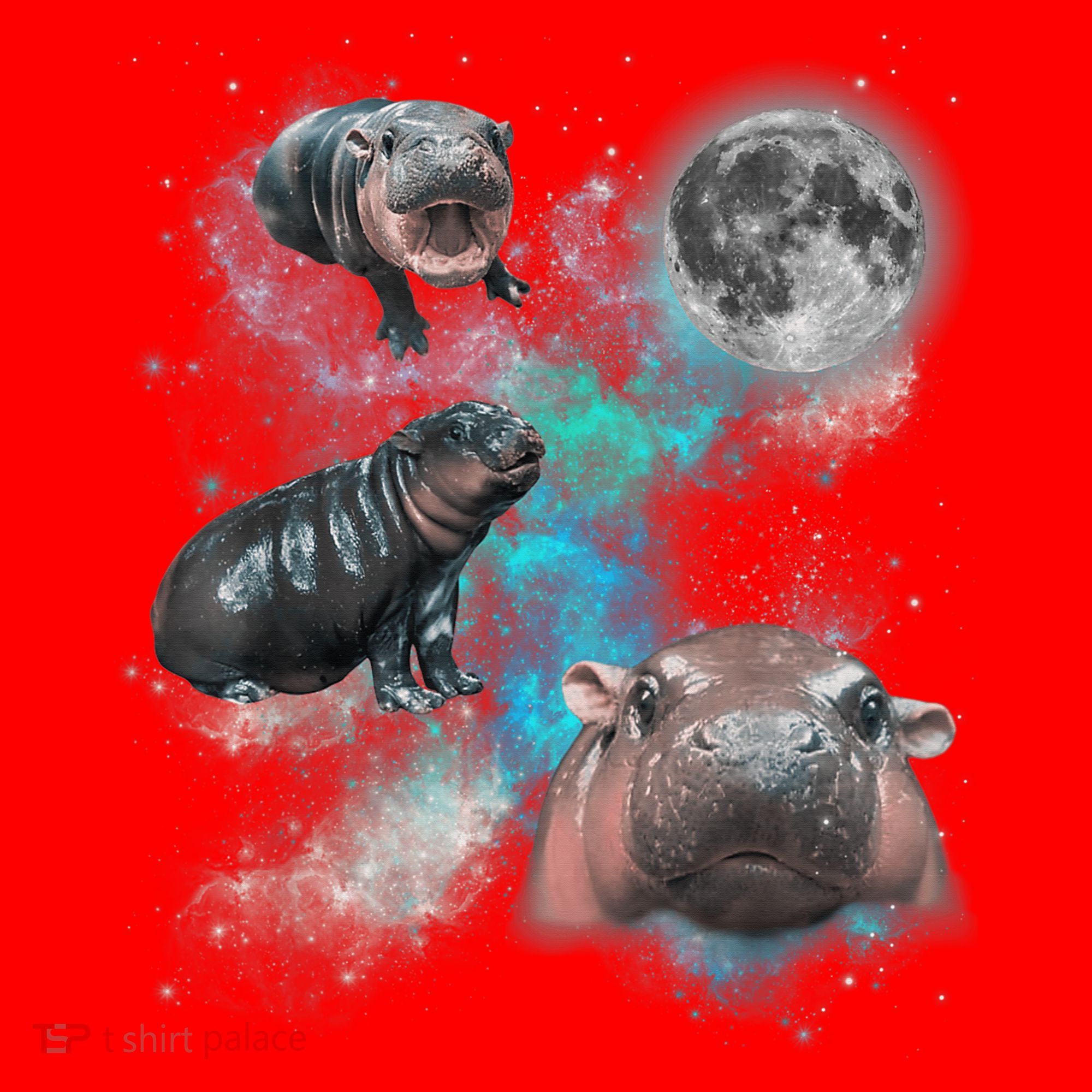 Moo Deng Three Moo Deng Moon Funny Hippo Universe Galaxy Santa Hat