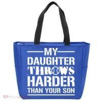 My Daughter Throws Harder Than Your Son Softball Dad Gift Tote Bag thumb 0