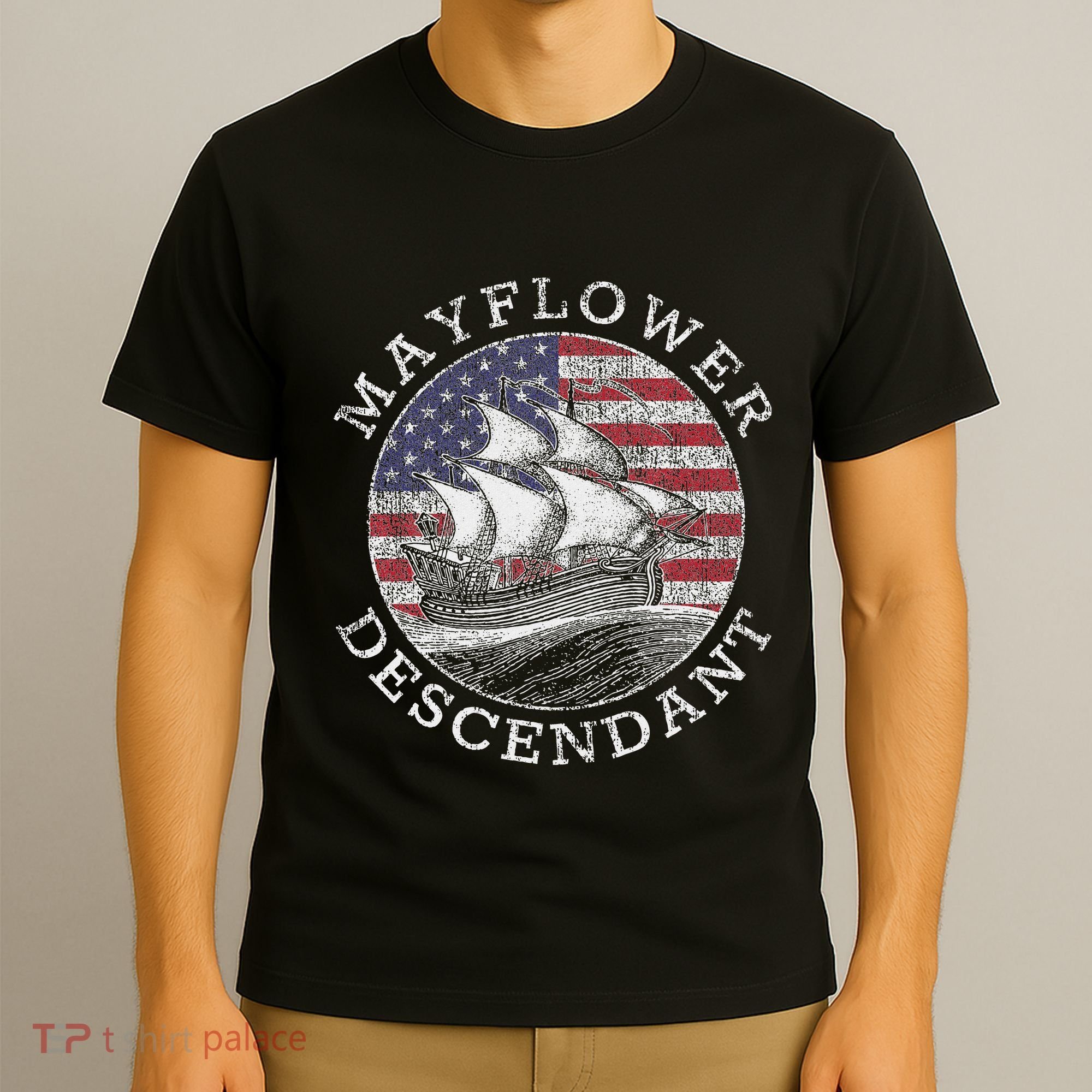 Mayflower Descendant Used Union Jack T-Shirt