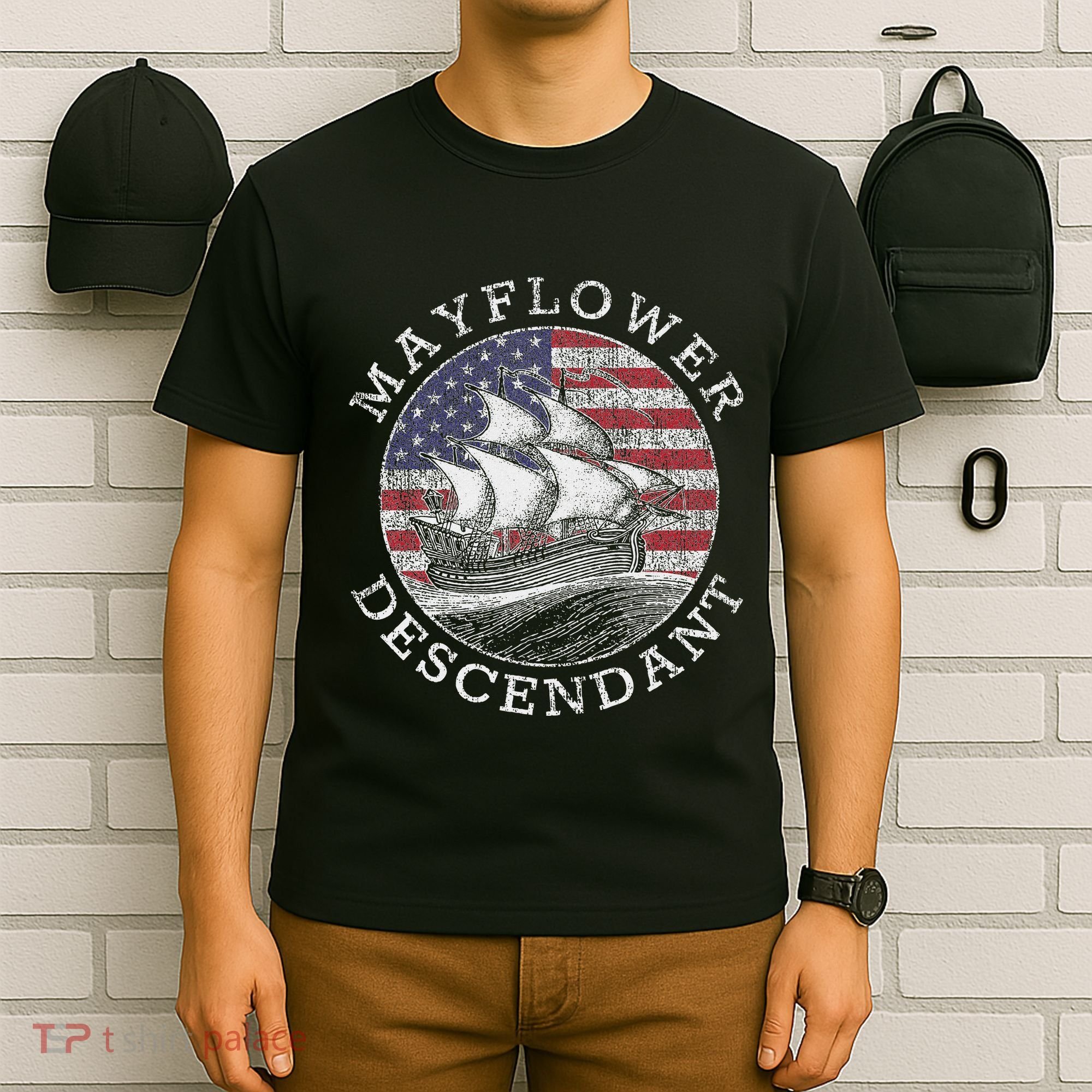 Mayflower Descendant Used Union Jack T-Shirt