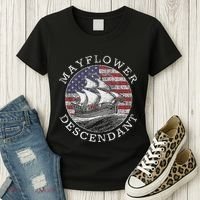 Mayflower Descendant Used Union Jack Women's T-Shirt thumb 3
