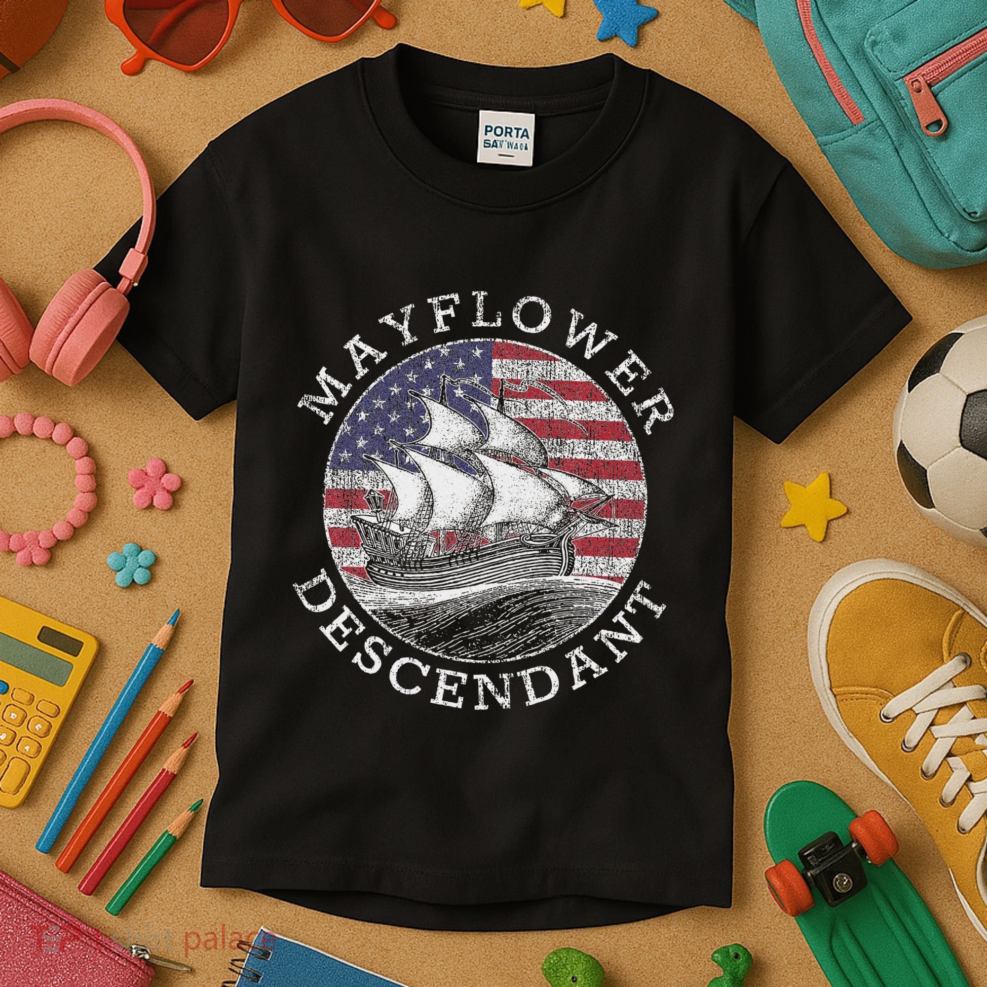 Mayflower Descendant Used Union Jack Kids T-Shirt