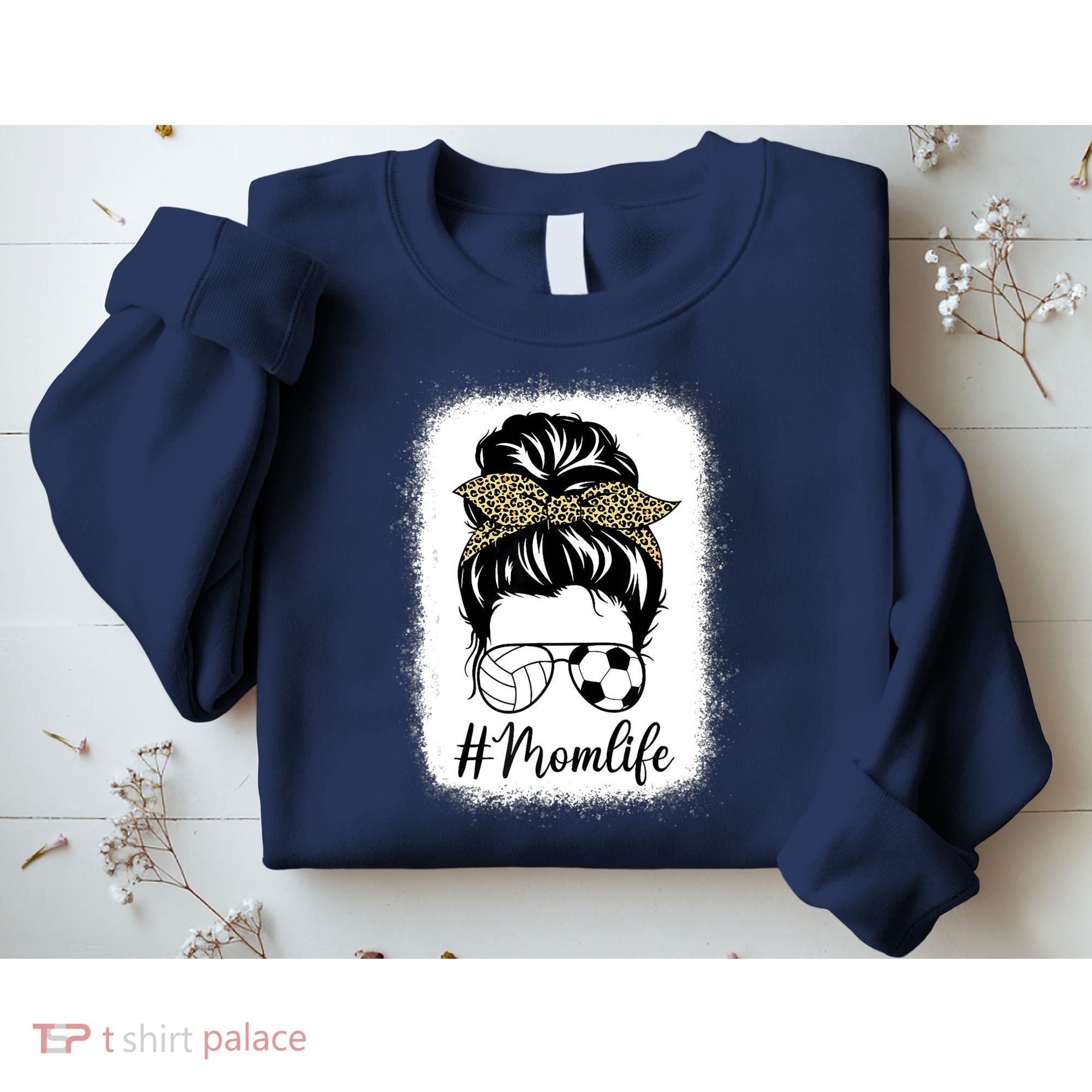 Mothers Day Volleyball And Soccer Mom Life Messy Bun Leopard Sweatshirt