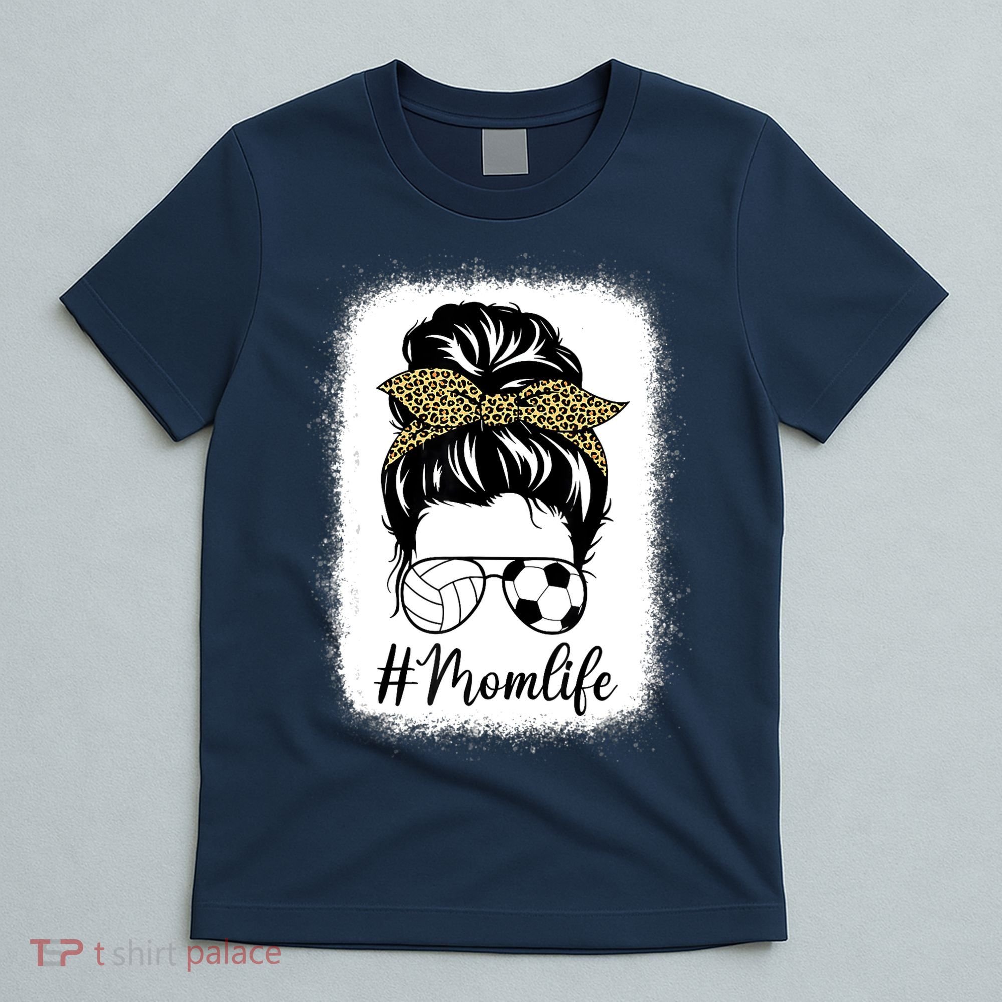 Mothers Day Volleyball And Soccer Mom Life Messy Bun Leopard T-Shirt