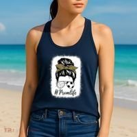 Mothers Day Volleyball And Soccer Mom Life Messy Bun Leopard Women's Tank Top thumb 2