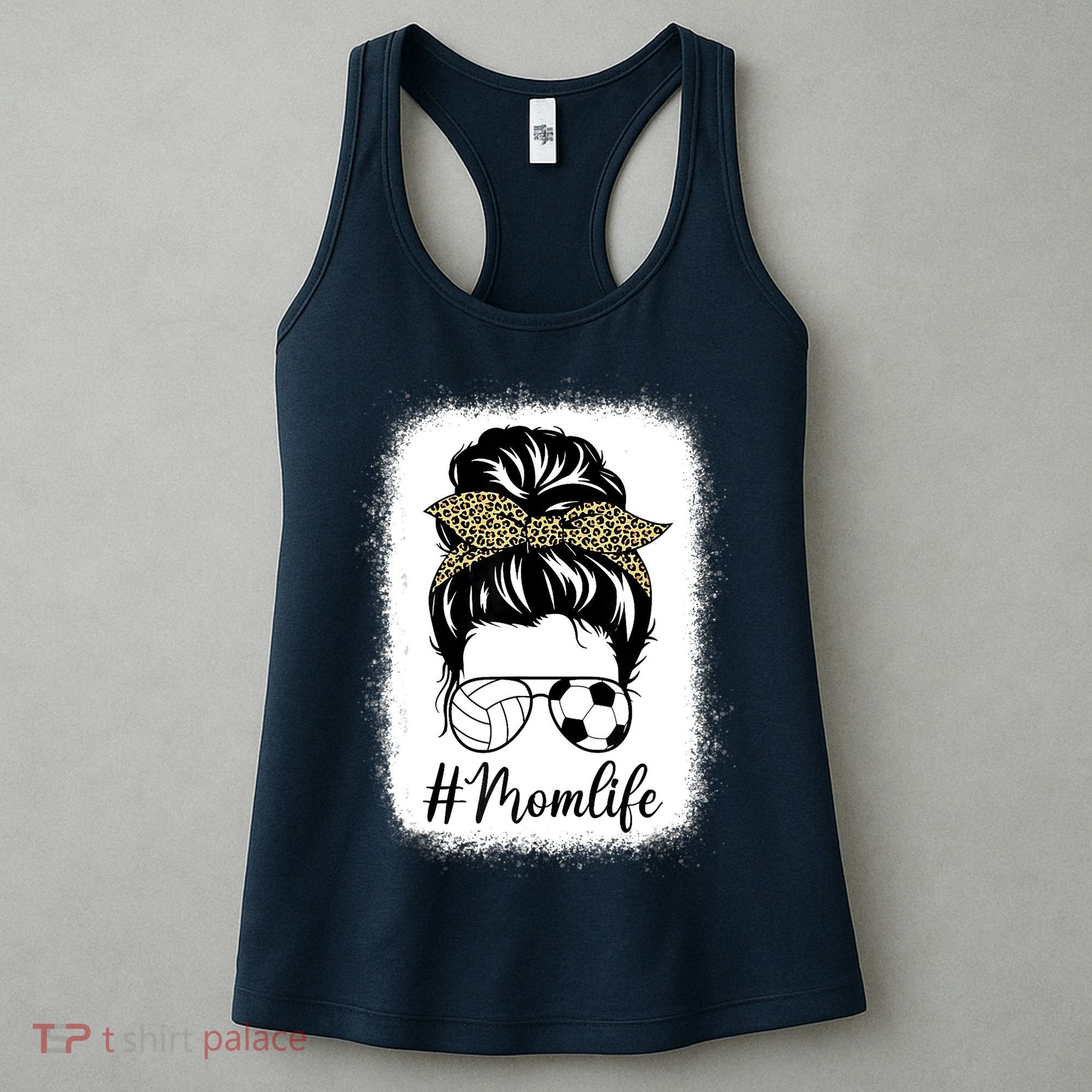 Mothers Day Volleyball And Soccer Mom Life Messy Bun Leopard Women's Tank Top