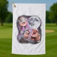 Moo Deng With The Moon Golf Towel thumb 1