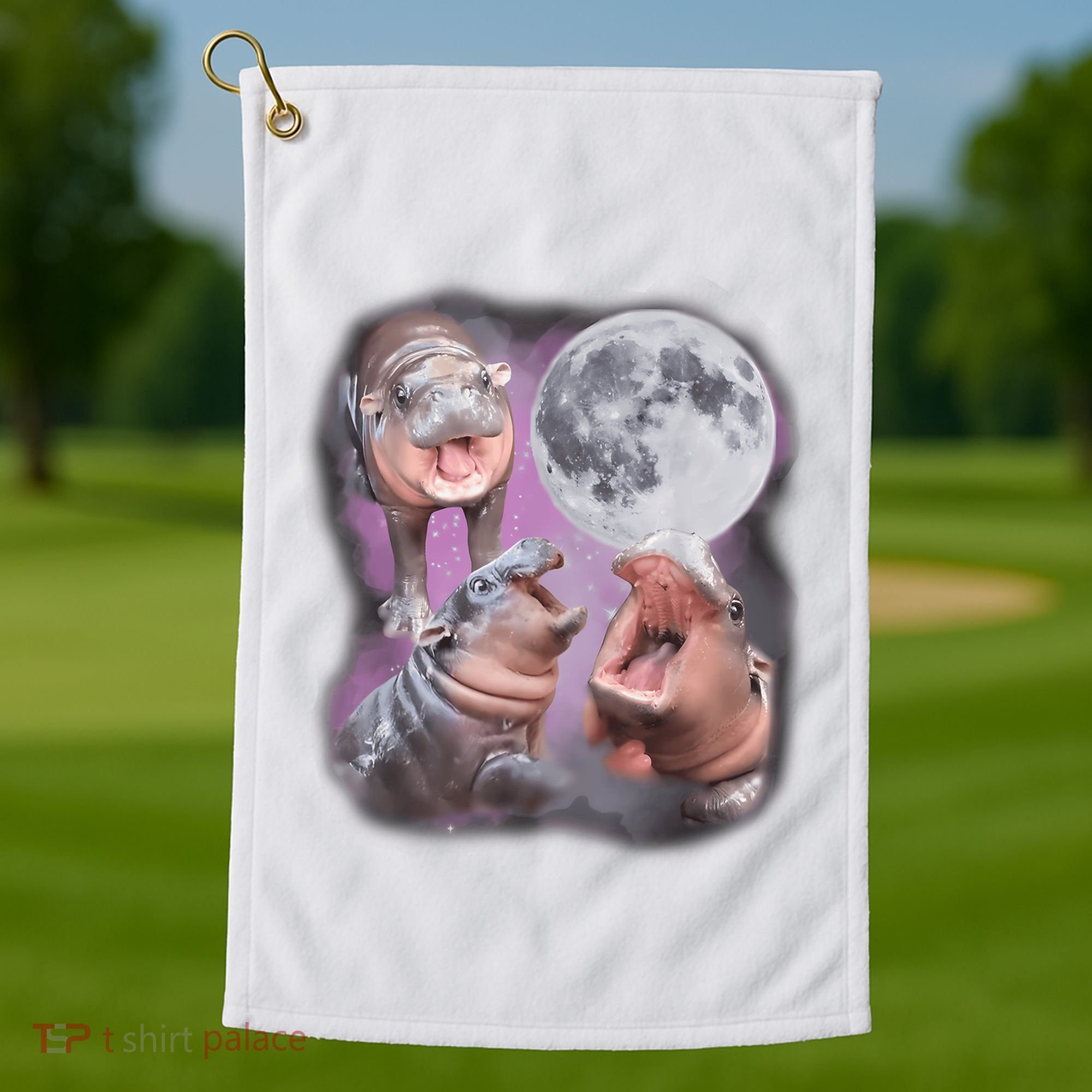 Moo Deng With The Moon Golf Towel