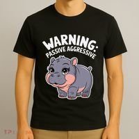 Moo Deng Warning Passive Aggressive Hippo T-Shirt thumb 3