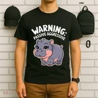 Moo Deng Warning Passive Aggressive Hippo T-Shirt thumb 6