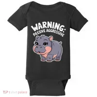 Moo Deng Warning Passive Aggressive Hippo Baby Bodysuit thumb 0