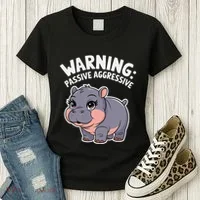 Moo Deng Warning Passive Aggressive Hippo Women's T-Shirt thumb 3