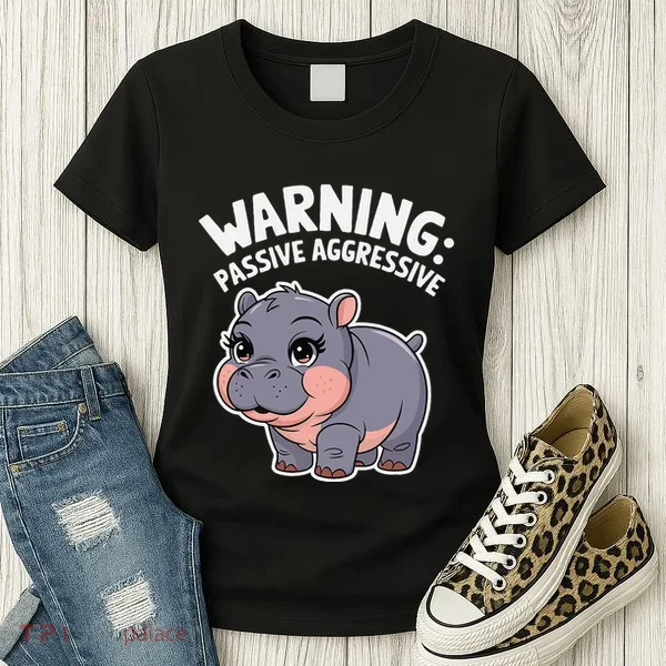 Moo Deng Warning Passive Aggressive Hippo Women's T-Shirt