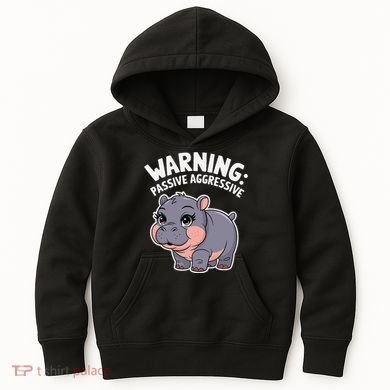 Moo Deng Warning Passive Aggressive Hippo Kids Hoodie