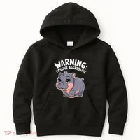 Moo Deng Warning Passive Aggressive Hippo Kids Hoodie thumb 0