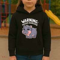 Moo Deng Warning Passive Aggressive Hippo Kids Hoodie thumb 3