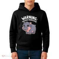 Moo Deng Warning Passive Aggressive Hippo Kids Hoodie thumb 4