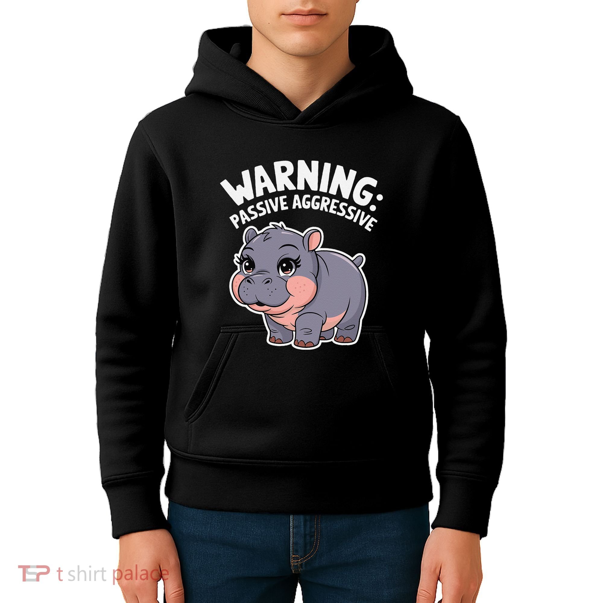 Moo Deng Warning Passive Aggressive Hippo Kids Hoodie