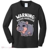 Moo Deng Warning Passive Aggressive Hippo Kids Long Sleeve Shirt thumb 0