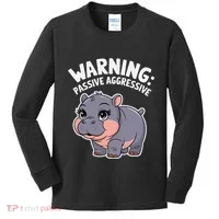 Moo Deng Warning Passive Aggressive Hippo Kids Long Sleeve Shirt thumb 0