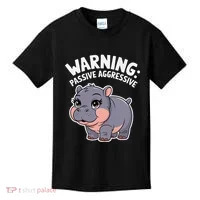 Moo Deng Warning Passive Aggressive Hippo Kids T-Shirt thumb 0