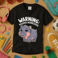Moo Deng Warning Passive Aggressive Hippo Kids T-Shirt thumb 3