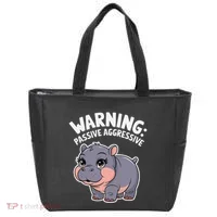 Moo Deng Warning Passive Aggressive Hippo Tote Bag thumb 0