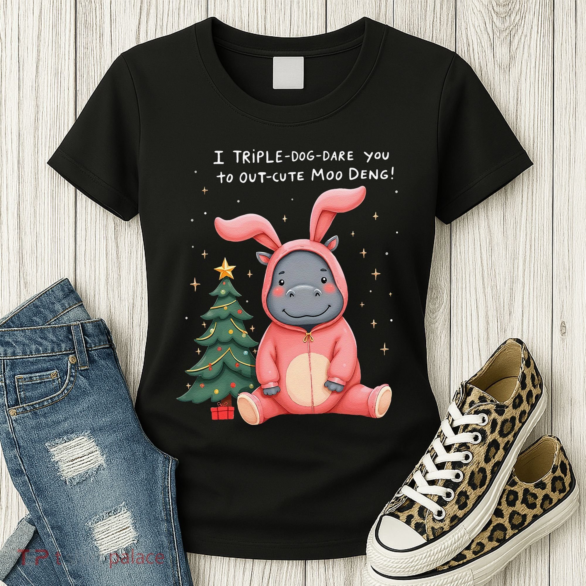 Moo Deng Xmas Story Pin.K Bunny Pajamas Women's T-Shirt
