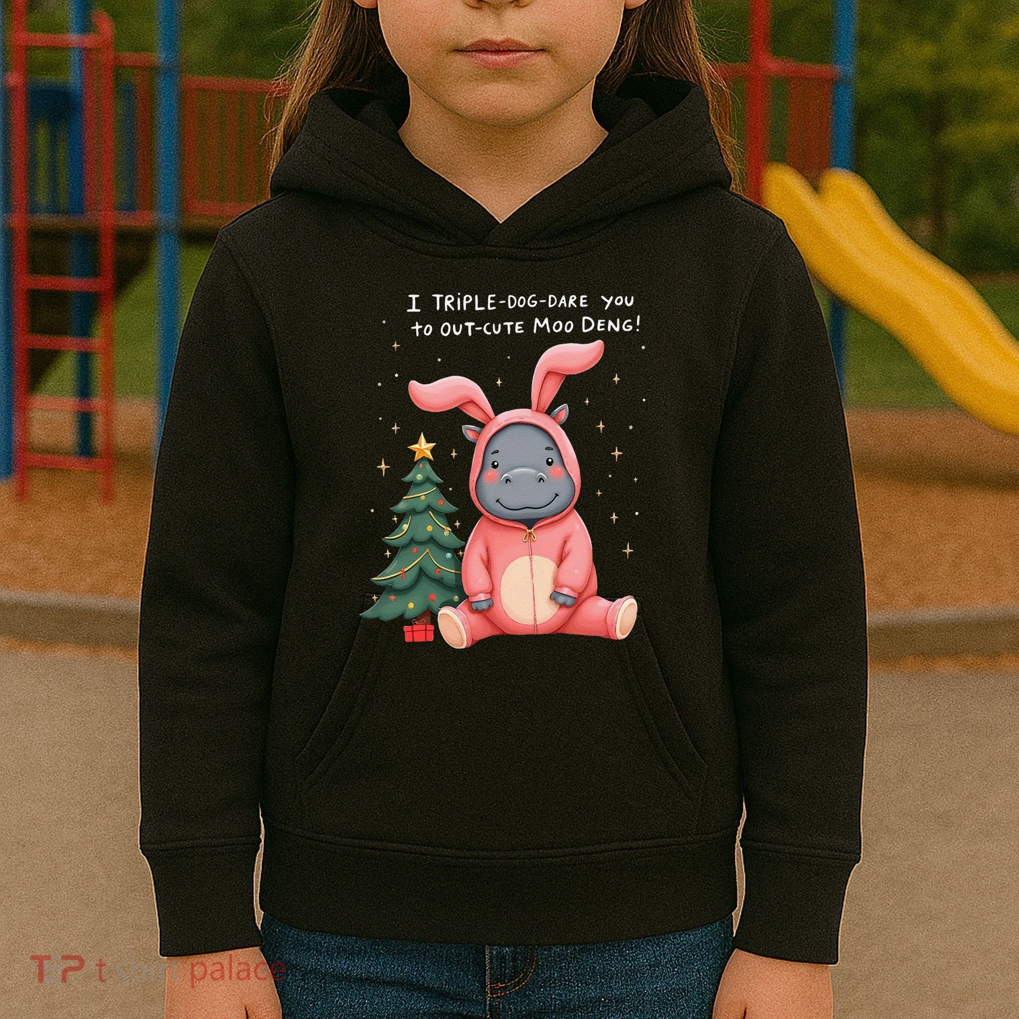 Moo Deng Xmas Story Pin.K Bunny Pajamas Kids Hoodie