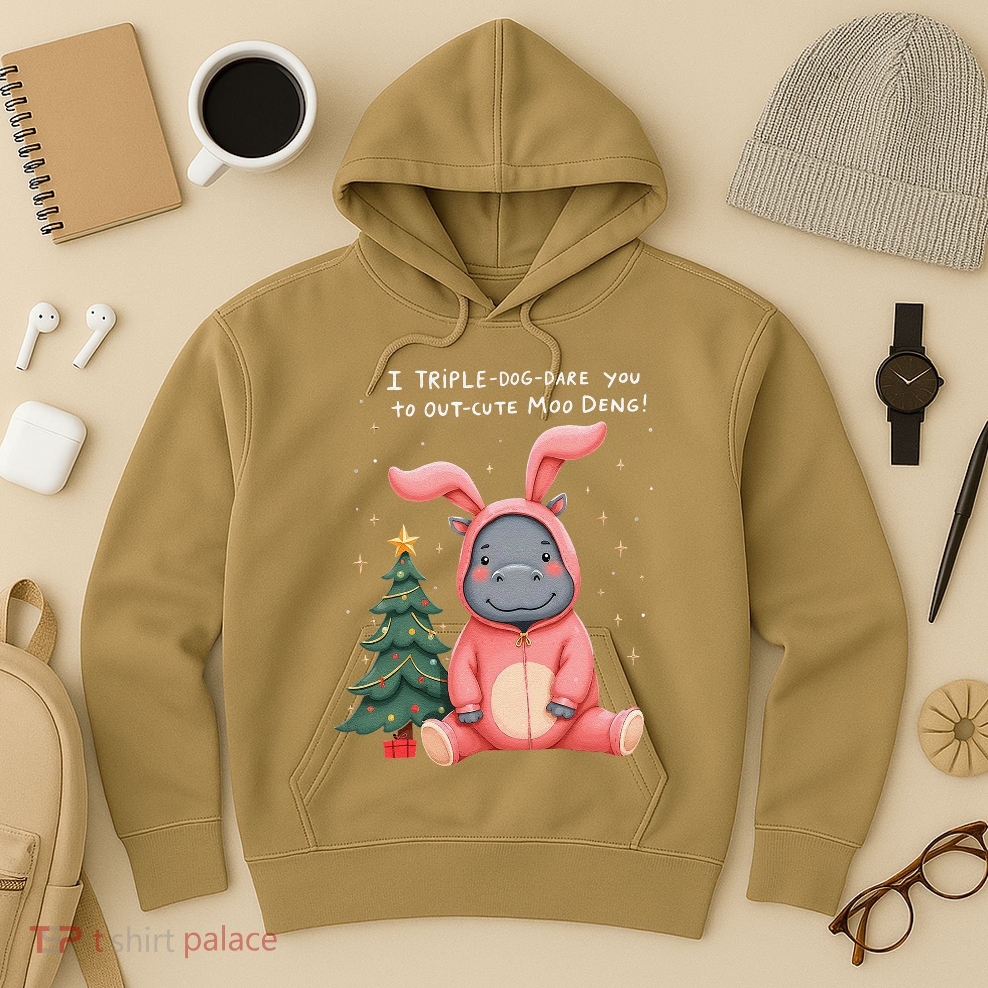 Moo Deng Xmas Story Pin.K Bunny Pajamas Hoodie