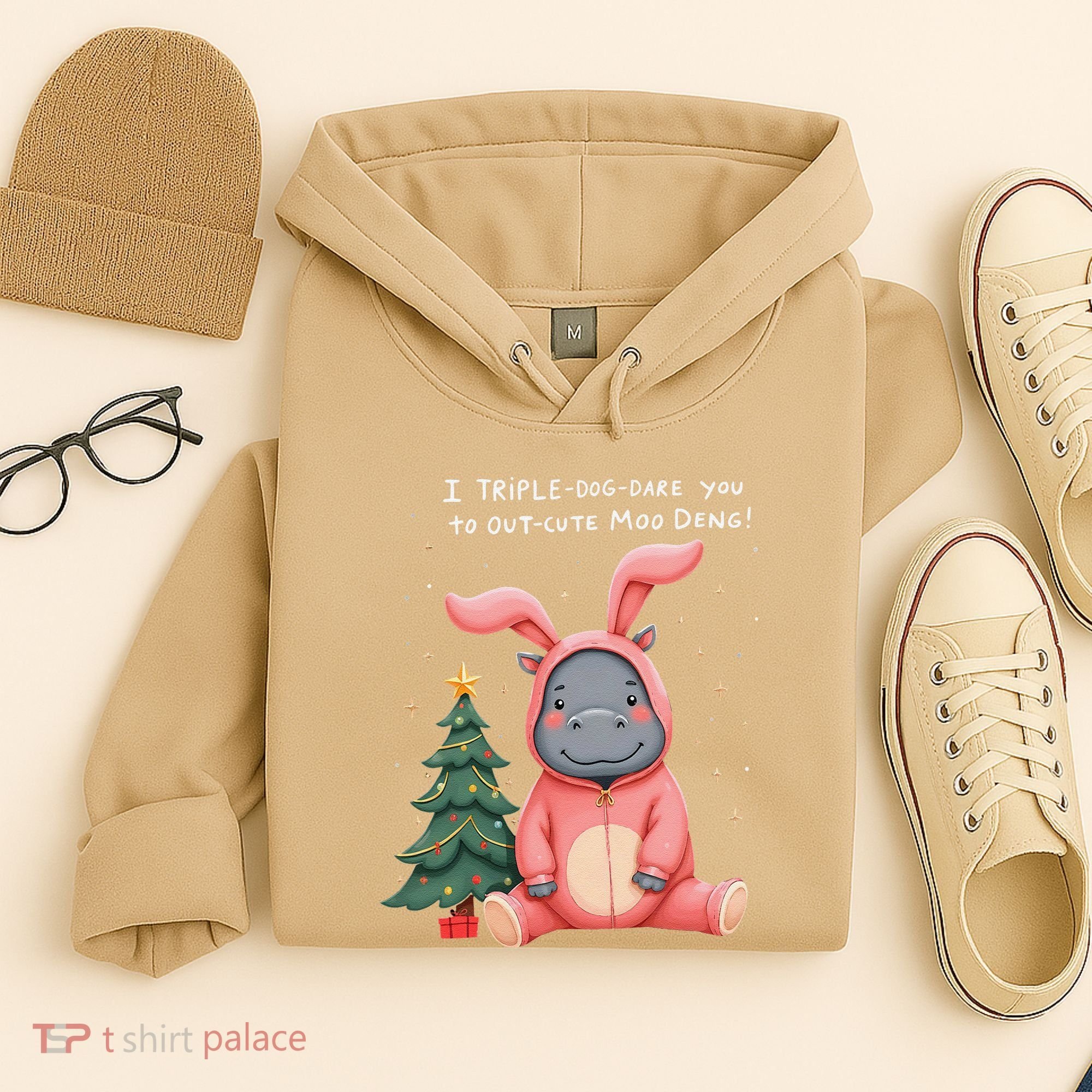Moo Deng Xmas Story Pin.K Bunny Pajamas Hoodie