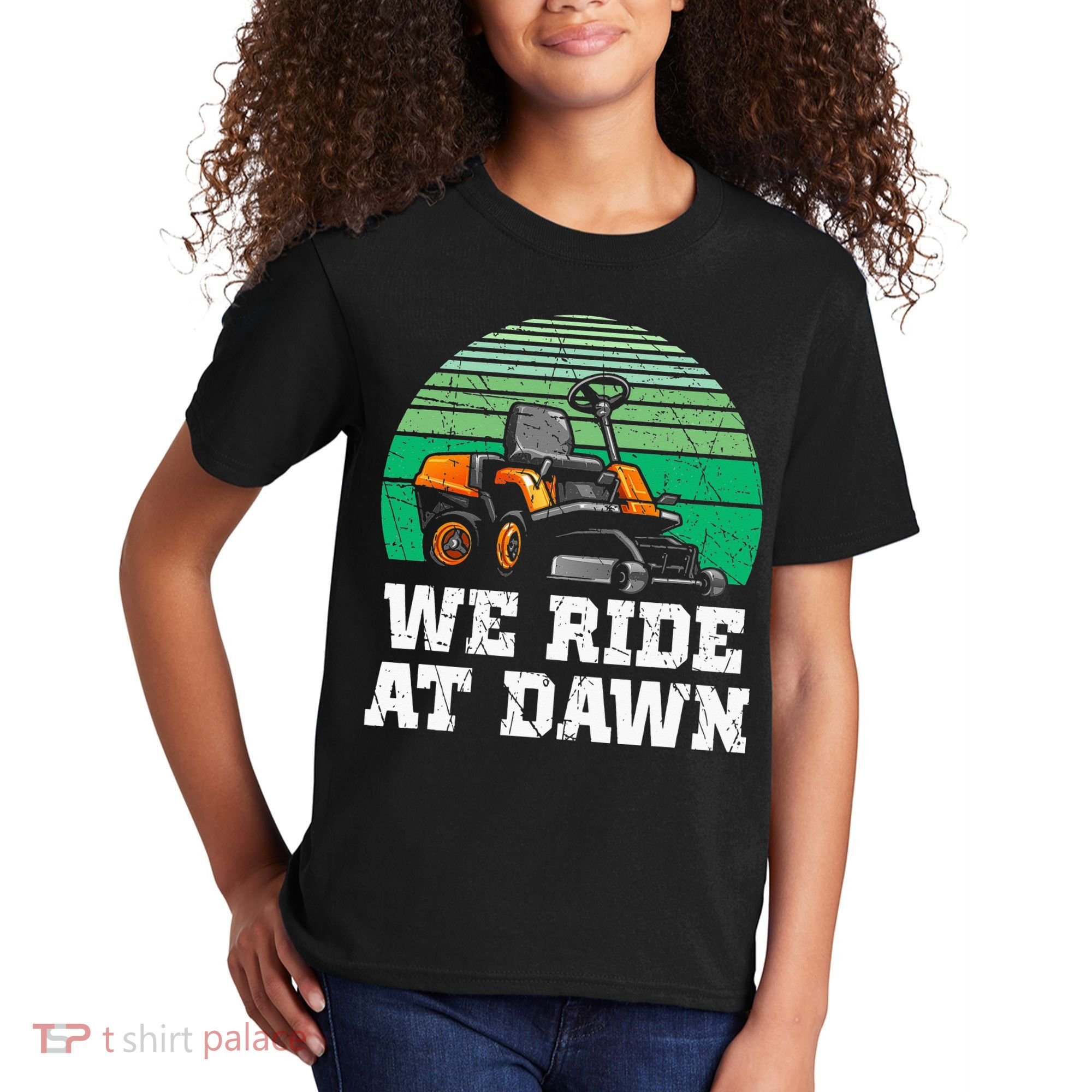 Mowing Dad Yard Work We Ride At Dawn Lawnmower Kids T-Shirt