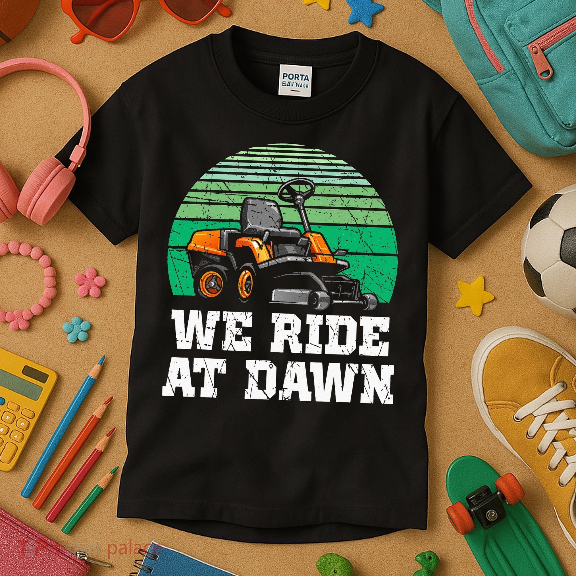 Mowing Dad Yard Work We Ride At Dawn Lawnmower Kids T-Shirt