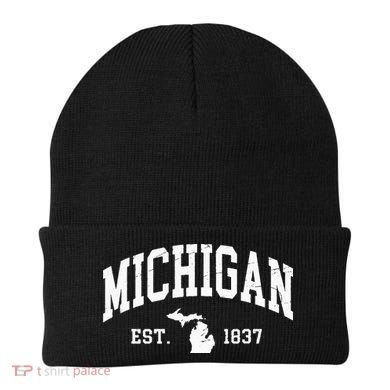 Michigan Est 1837 Distressed Worn Design Classic Beanie