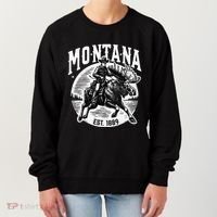 Montana Est. 1889 Cowboy Riding Moose Women's Sweatshirt thumb 0