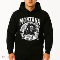 Montana Est. 1889 Cowboy Riding Moose Hoodie thumb 2