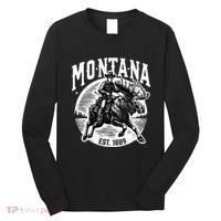 Montana Est. 1889 Cowboy Riding Moose Long Sleeve Shirt thumb 0