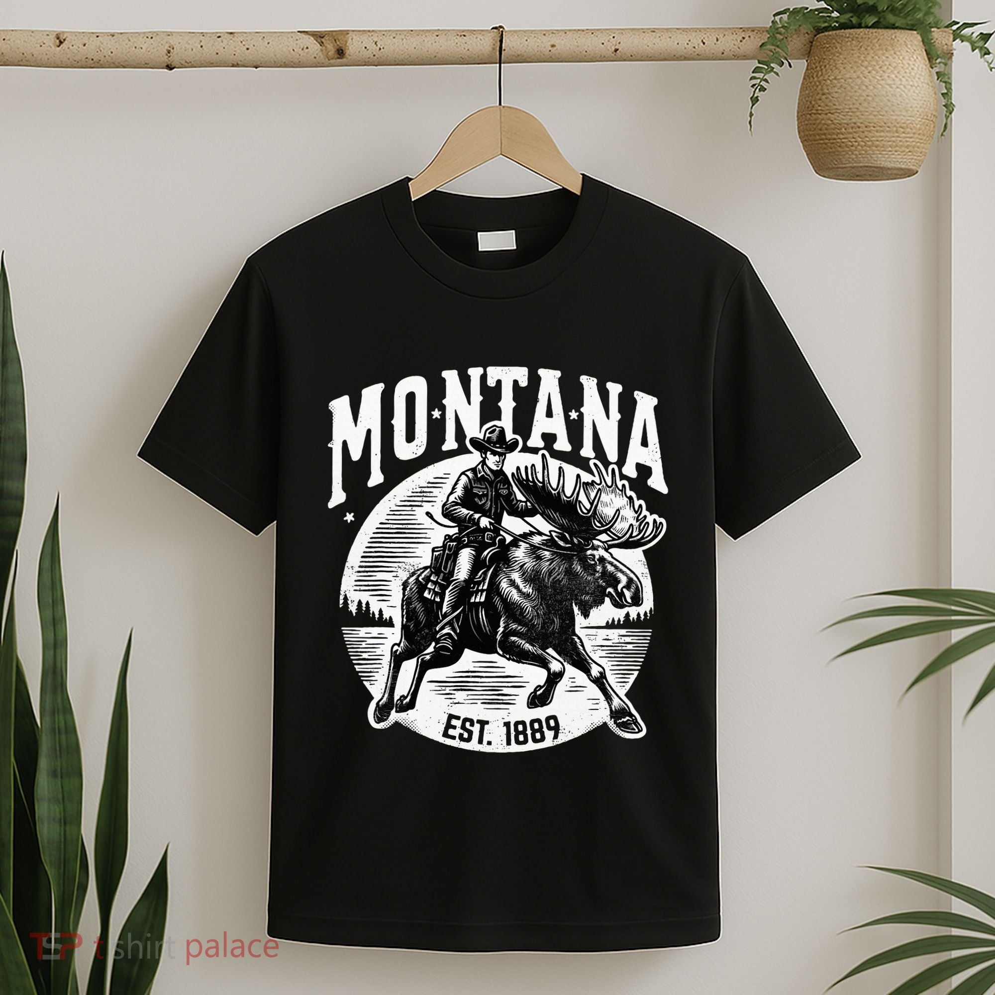 Montana Est. 1889 Cowboy Riding Moose T-Shirt