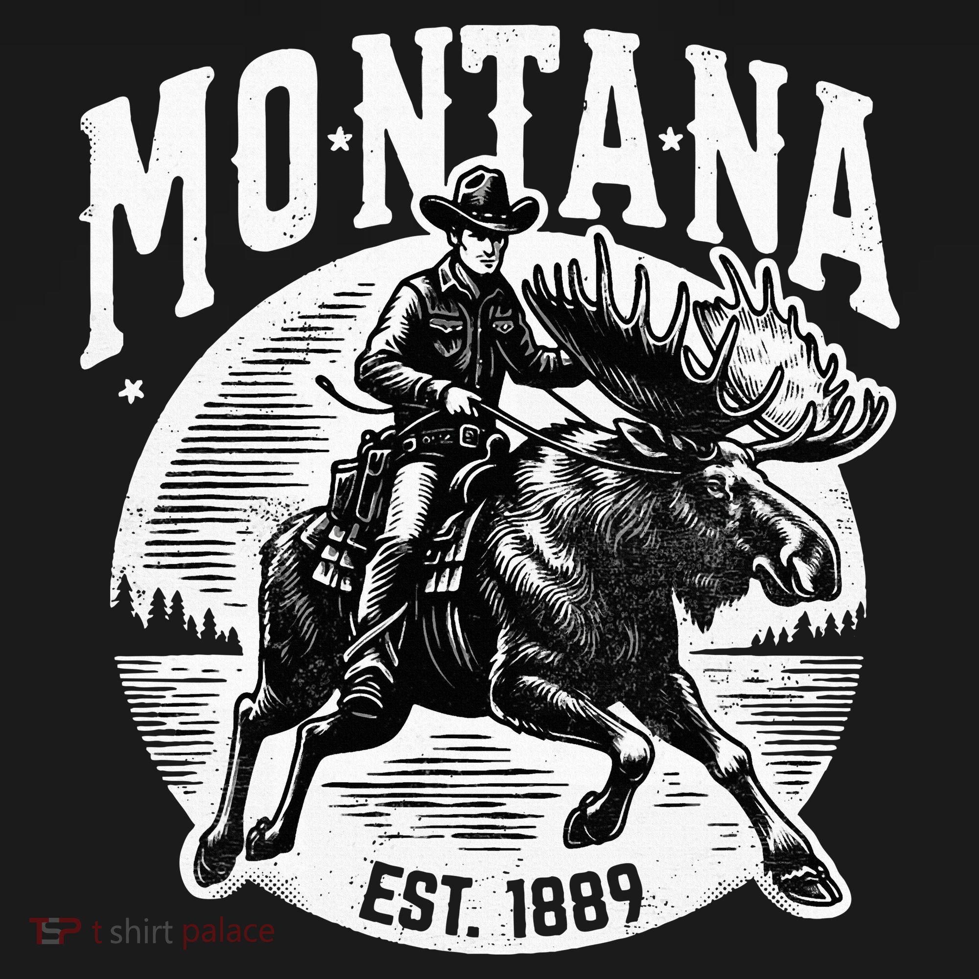 Montana Est. 1889 Cowboy Riding Moose Women's Hoodie