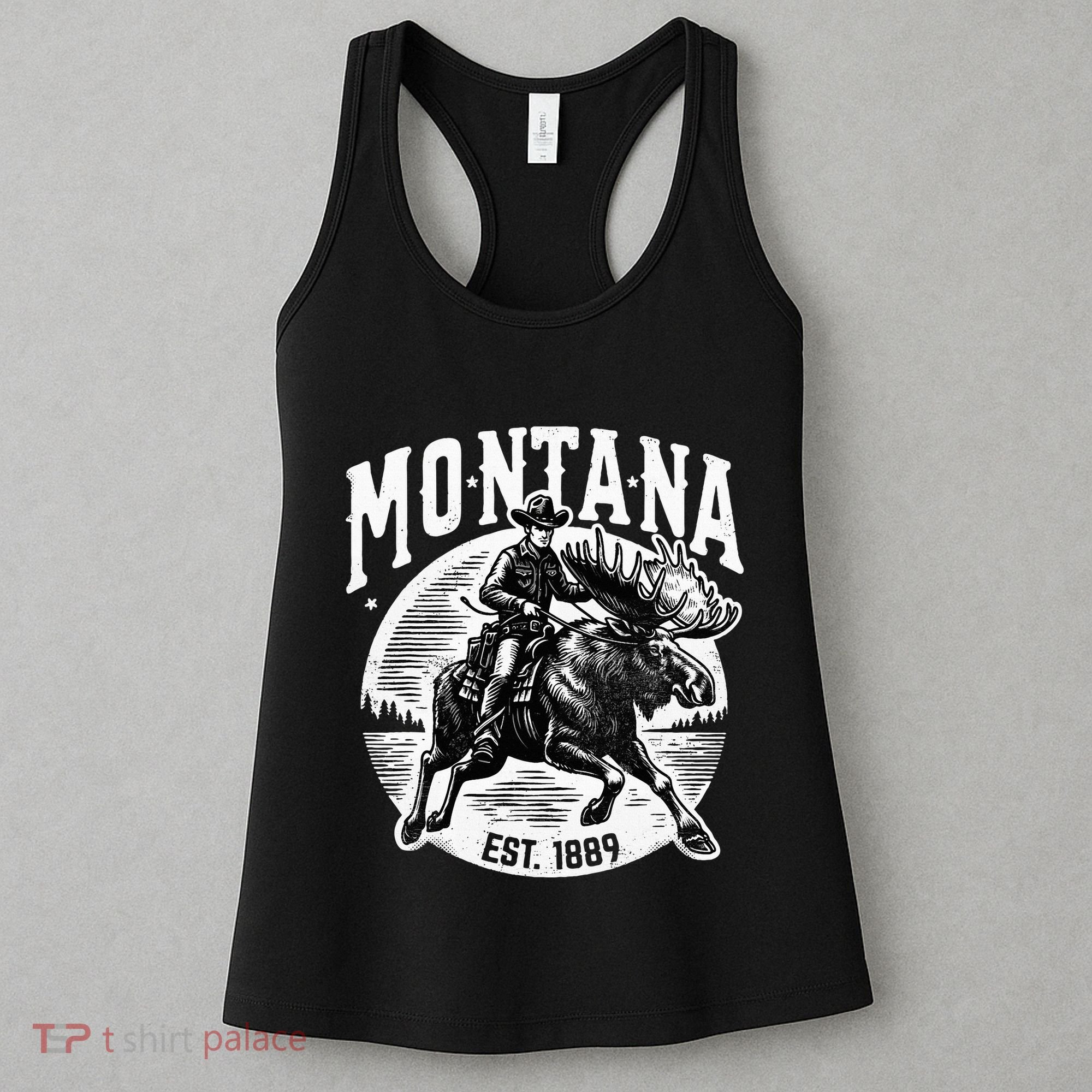 Montana Est. 1889 Cowboy Riding Moose Women's Tank Top