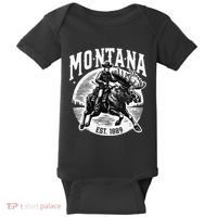Montana Est. 1889 Cowboy Riding Moose Baby Bodysuit thumb 0