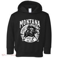 Montana Est. 1889 Cowboy Riding Moose Toddler Hoodie thumb 0