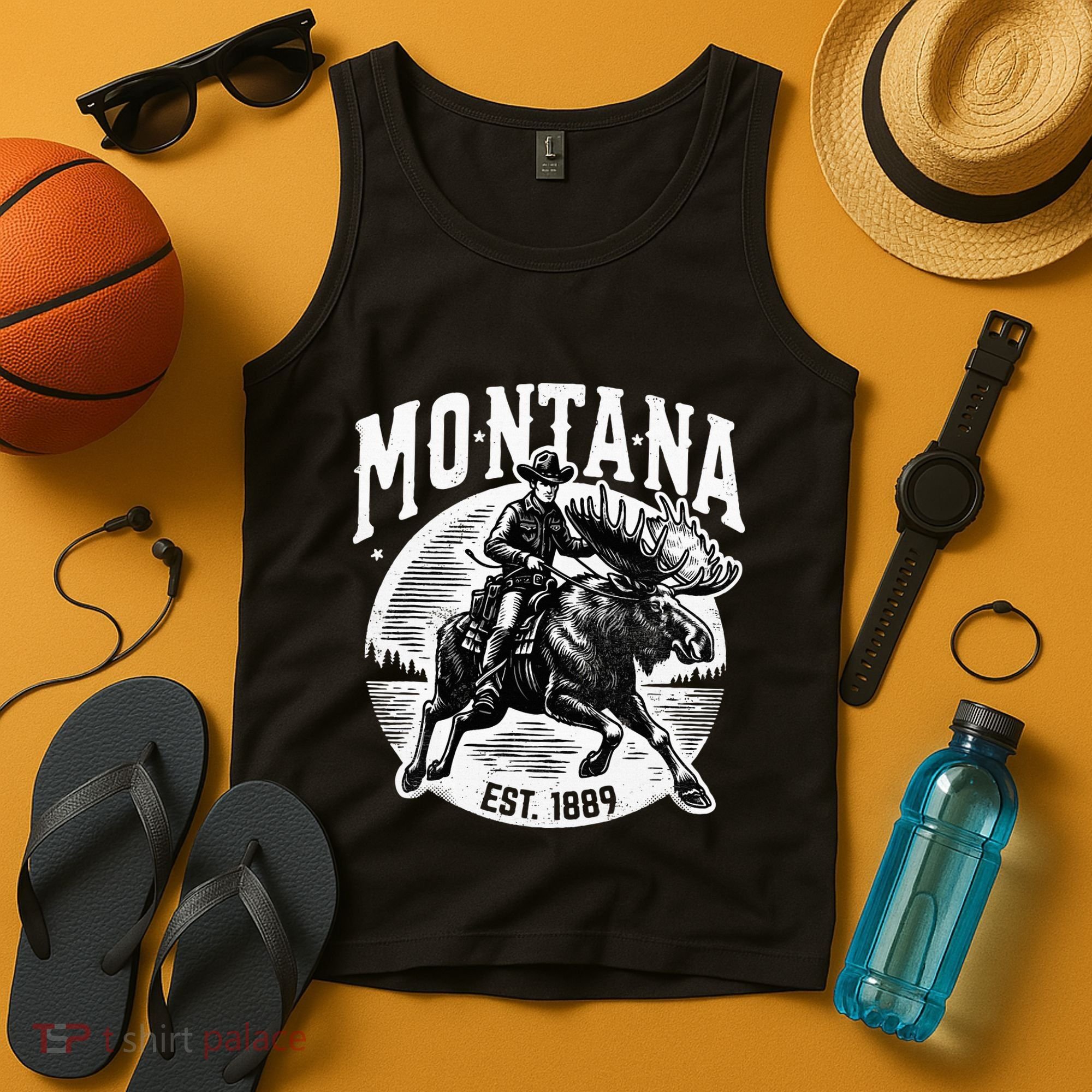 Montana Est. 1889 Cowboy Riding Moose Tank Top