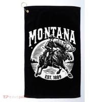 Montana Est. 1889 Cowboy Riding Moose Golf Towel thumb 0
