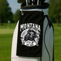Montana Est. 1889 Cowboy Riding Moose Golf Towel thumb 2