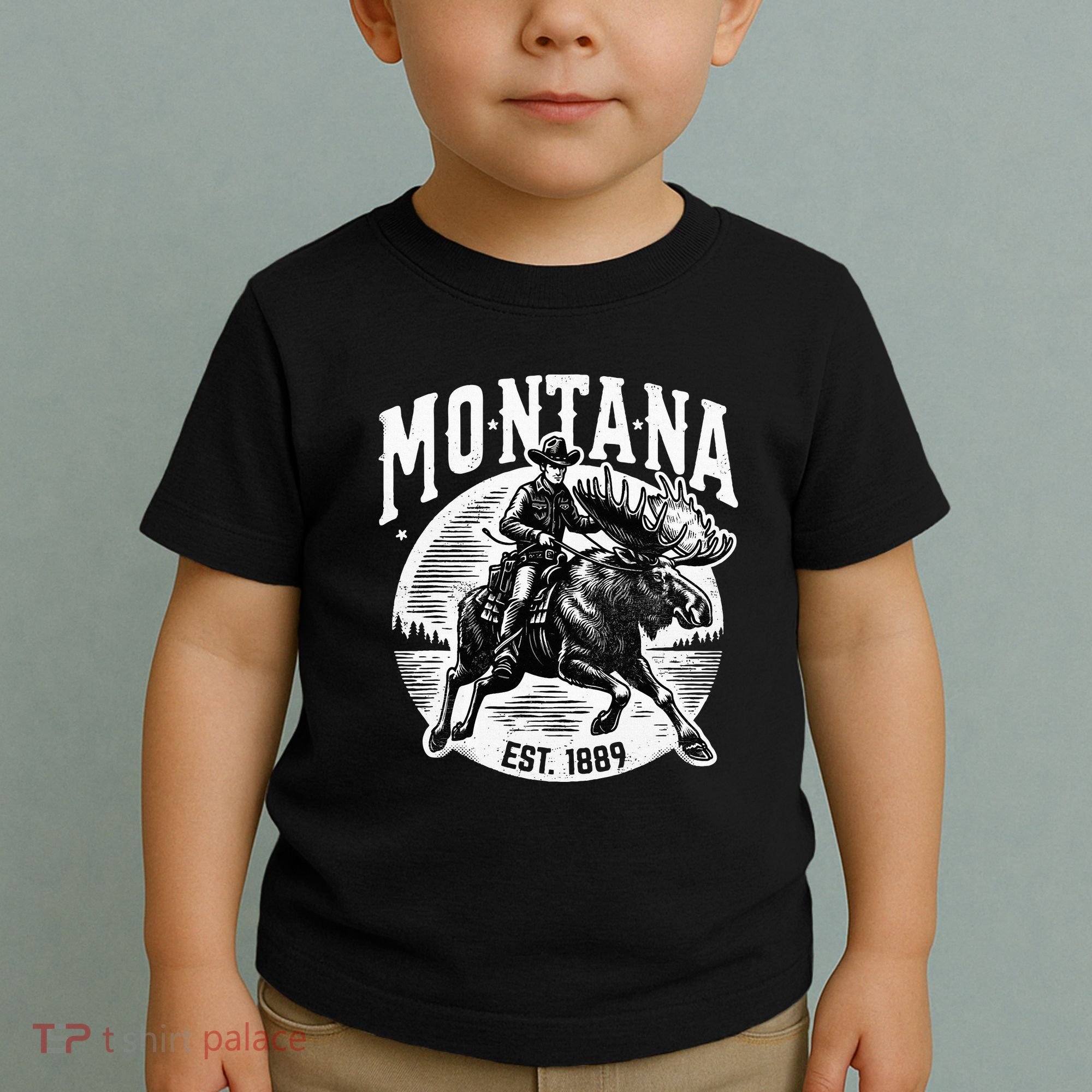 Montana Est. 1889 Cowboy Riding Moose Toddler T-Shirt