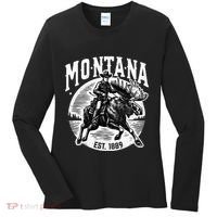 Montana Est. 1889 Cowboy Riding Moose Women's Long Sleeve Shirt thumb 0