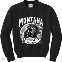 Montana Est. 1889 Cowboy Riding Moose Kids Sweatshirt thumb 0