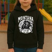 Montana Est. 1889 Cowboy Riding Moose Kids Hoodie thumb 3